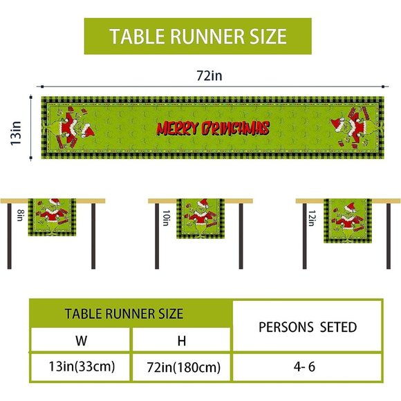 13'' x 27'' Linen Green Runner Tablecloth Merry Christmas Home Decoration - Picture 6 of 8